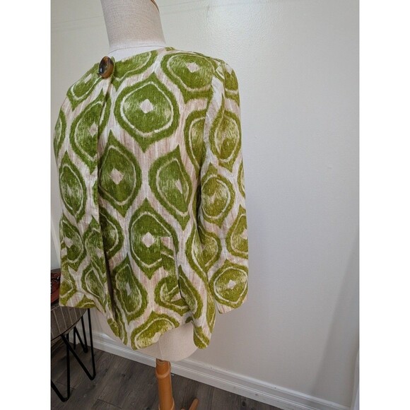 Chico’s 100% Linen Jacket Ikat Print 3/4 Sleeve Single Button Size 1 M / 8-10 - Picture 3 of 7
